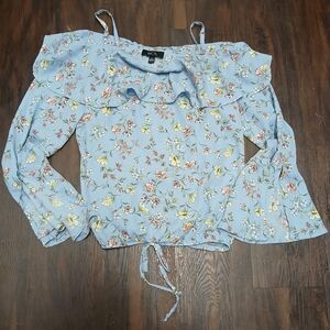 BCX Women's Light Blue Floral Blouse